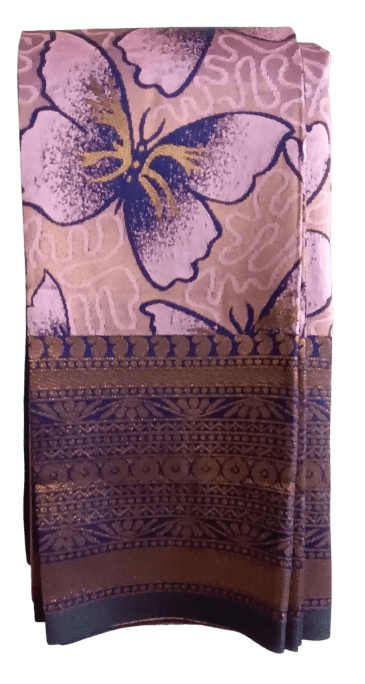 Pink and Purple Floral Saree with Golden Border and Blouse /5.30Mtrs