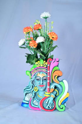  Flute Playing Lord Krishna in Terracotta with Flower Pot