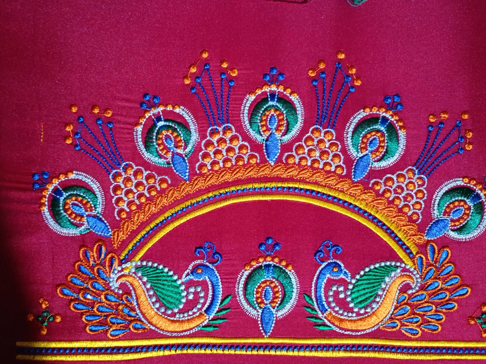 "Embroidered Peacock Blouse Design"