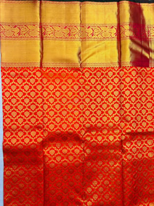 Red and gold zari woven Kanchipuram silk saree Red and gold zari woven Kanchipuram silk saree