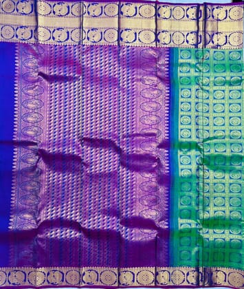 Purple and Green Kanchipuram Silk Saree With Zari Work Purple and Green Kanchipuram Silk Saree With Zari Work