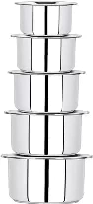 NAAYAGI - MULTI SIZE Set of 5 Stainless Steel Cookware TOPE with Lids, TOPE SET