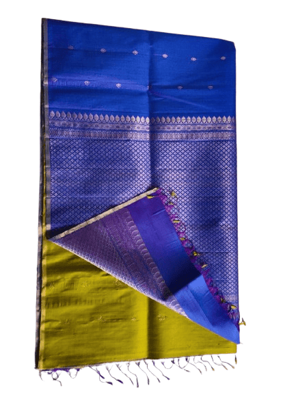 Blue and Green Kanchipuram Silk Saree With Blouse