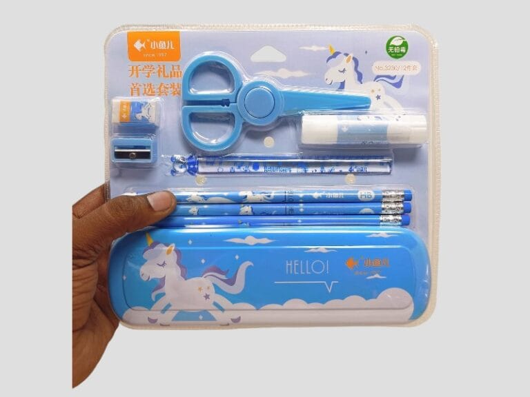 Children's Stationery Set, Unicorn Themed, 7 Pieces, in Blue Case