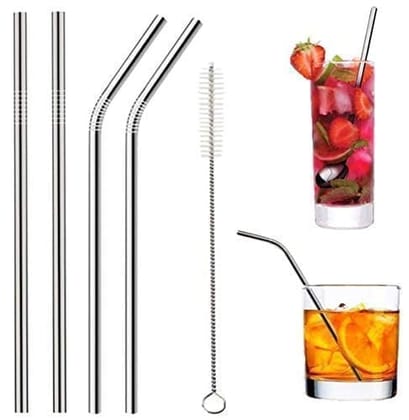 Mode Koorts Stainless Steel Drinking Straws for Beverage | Reusable | Bar Drink Straw | 8.5 Inch Long & 6 MM Radius | 2 Bend Straw, 2 Straight Straw & 1 Straw Cleaning Brush | Set of 5 Mode Koorts Stainless Steel Drinking Straws for Beverage | Reusable | Bar Drink Straw | 8.5 Inch Long & 6 MM Radius | 2 Bend Straw, 2 Straight Straw & 1 Straw Cleaning Brush | Set of 5