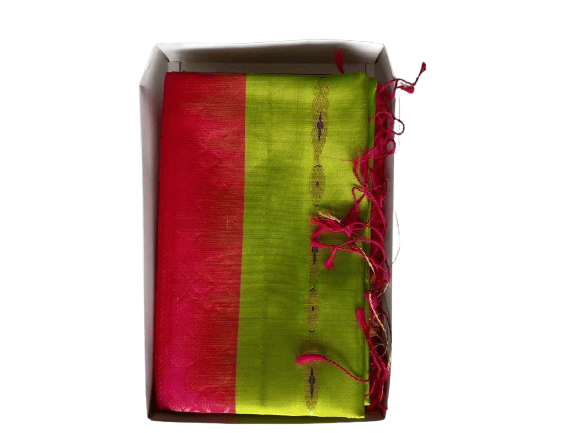Green and Red Silk Saree With Blouse Piece