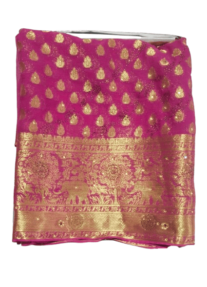 Pink Saree With Golden Zari Border