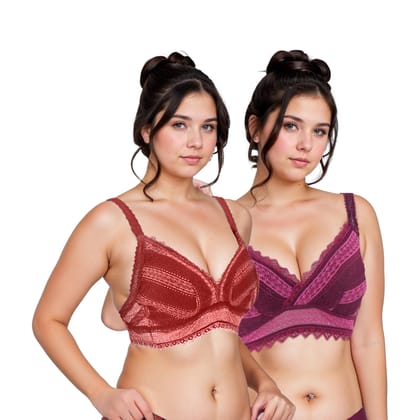 Pack of 2 Women's Lightly Padded Wirefree Bras with Bandana Print – Purple & Orange Combo Pack of 2 Women's Lightly Padded Wirefree Bras with Bandana Print – Purple & Orange Combo