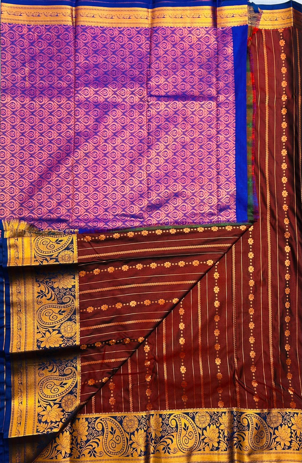 Purple and Brown Kanchipuram Silk Saree With Blouse