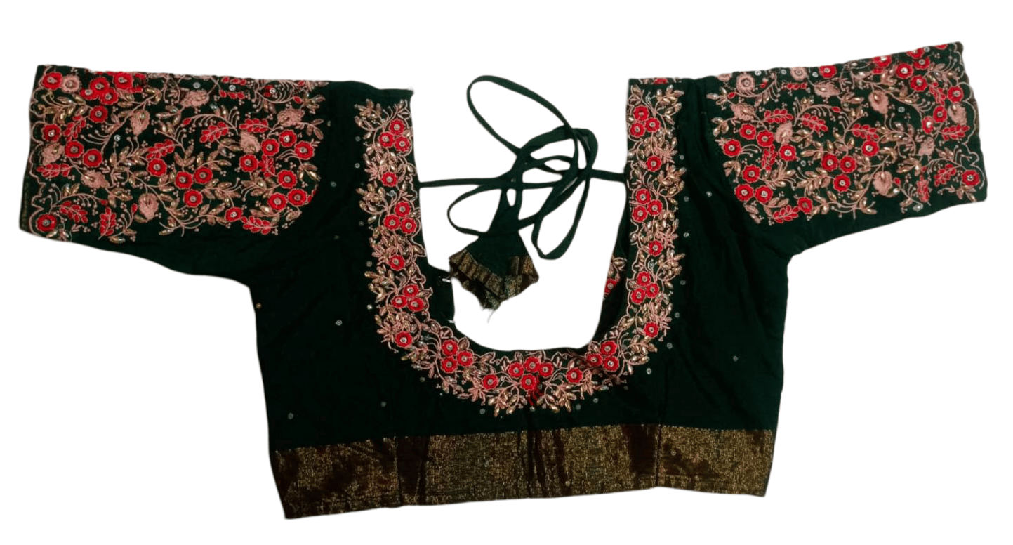 Green Velvet Embroidered Blouse