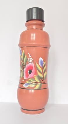 Handmade clay water bottle with floral design Handmade clay water bottle with floral design