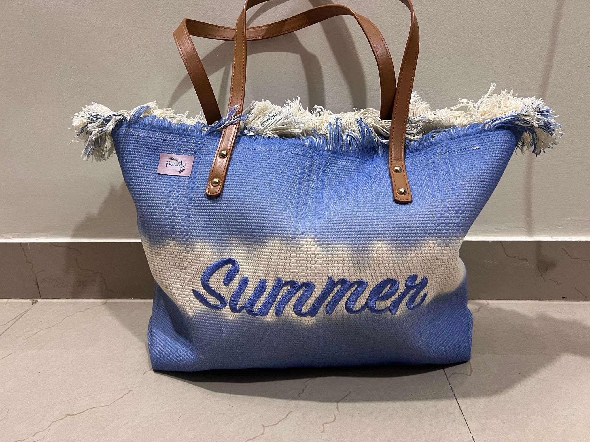 Fringed Blue Summer Beach Tote Bag