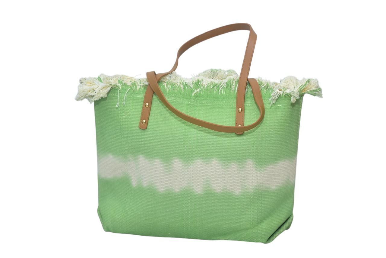 Frayed Edge Green and White Tote Bag