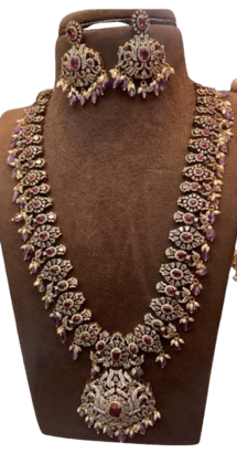 Gold Long Necklace Set with Earrings