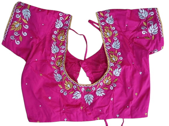 Pink and gold embroidered boat neck blouse