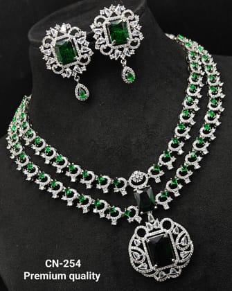 Green Colour American Diamond Necklace Set With Ear Rings Green Colour American Diamond Necklace Set With Ear Rings