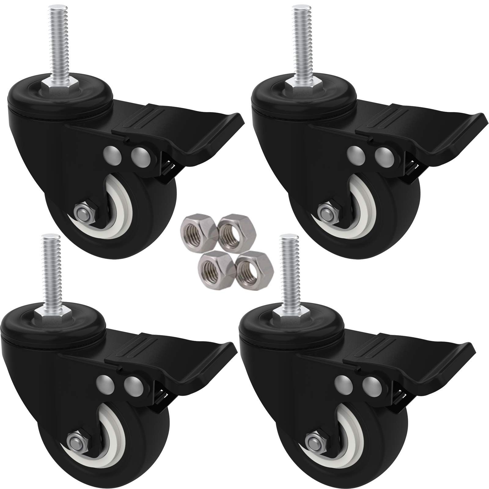 MySit 4pcs Stem Casters with Brake Lock Heavy Duty Swivel Castor Wheel Shopping Trolley - Threaded Stem Bolt with Nuts