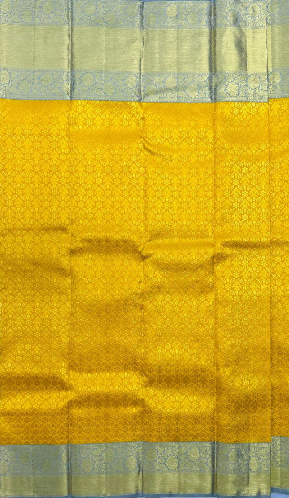 Yellow Banarasi Silk Saree With Silver Zari