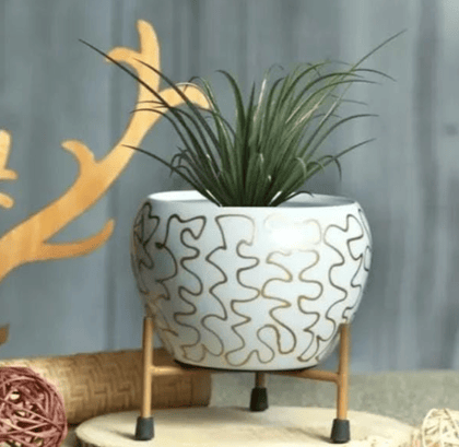 DECOR DIARIES Gold Metal Pots for Indoor Plants with Drainage Hole | Designer Flower Pot & Planters for Home Décor, Living Room, Kitchen, Bedroom, Table Top, Office, Gifting -Style - 01