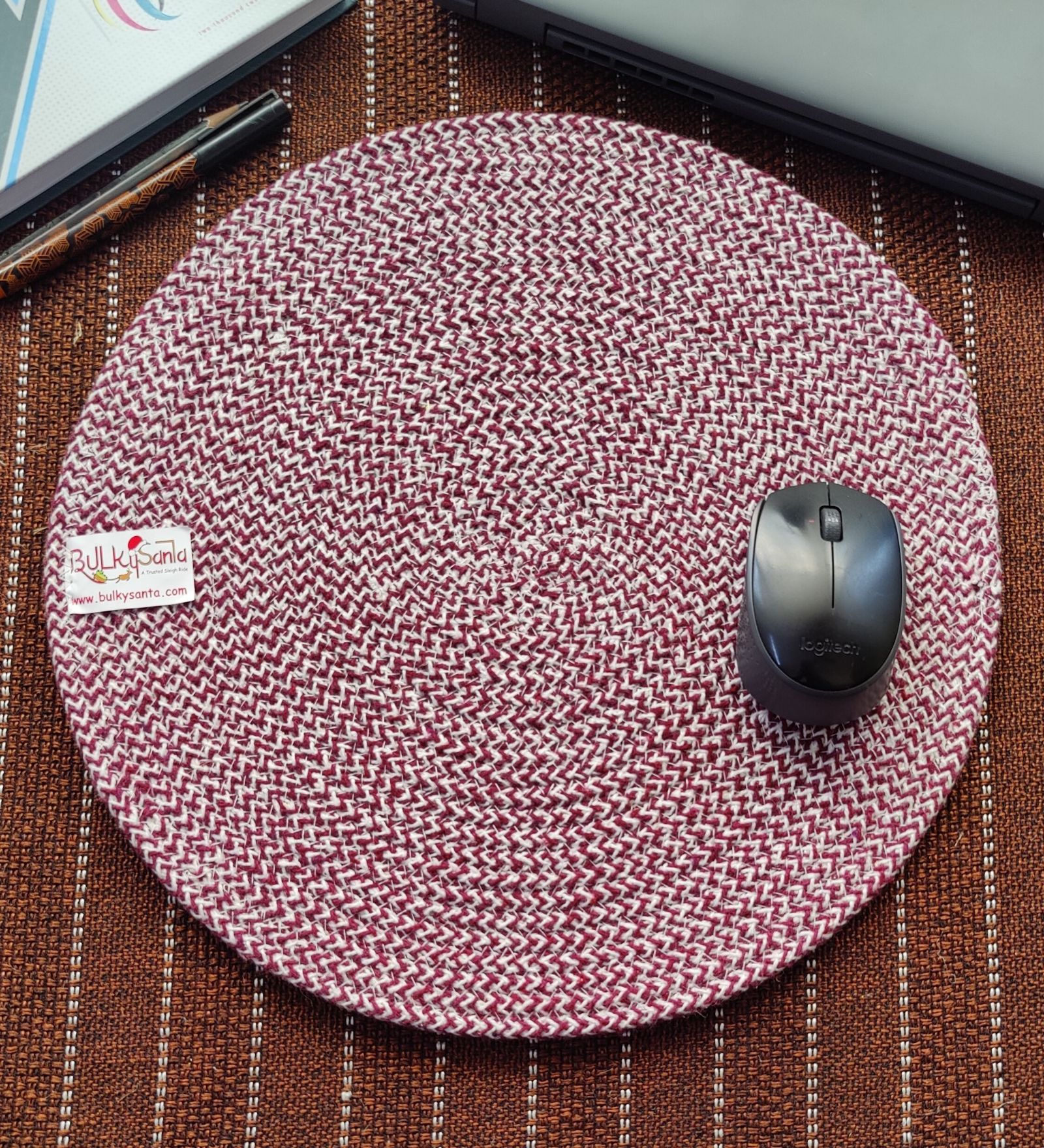 Round table mats cotton placemats (pack of 4) | Dining table mats 14", Heat Resistant, Reversible Use (Maroon) by Bulky Santa