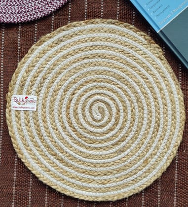 Round table mats cotton placemats (pack of 3) | Dining table mats 14", Heat Resistant, Reversible Use (Cotton - Jute) by Bulky Santa