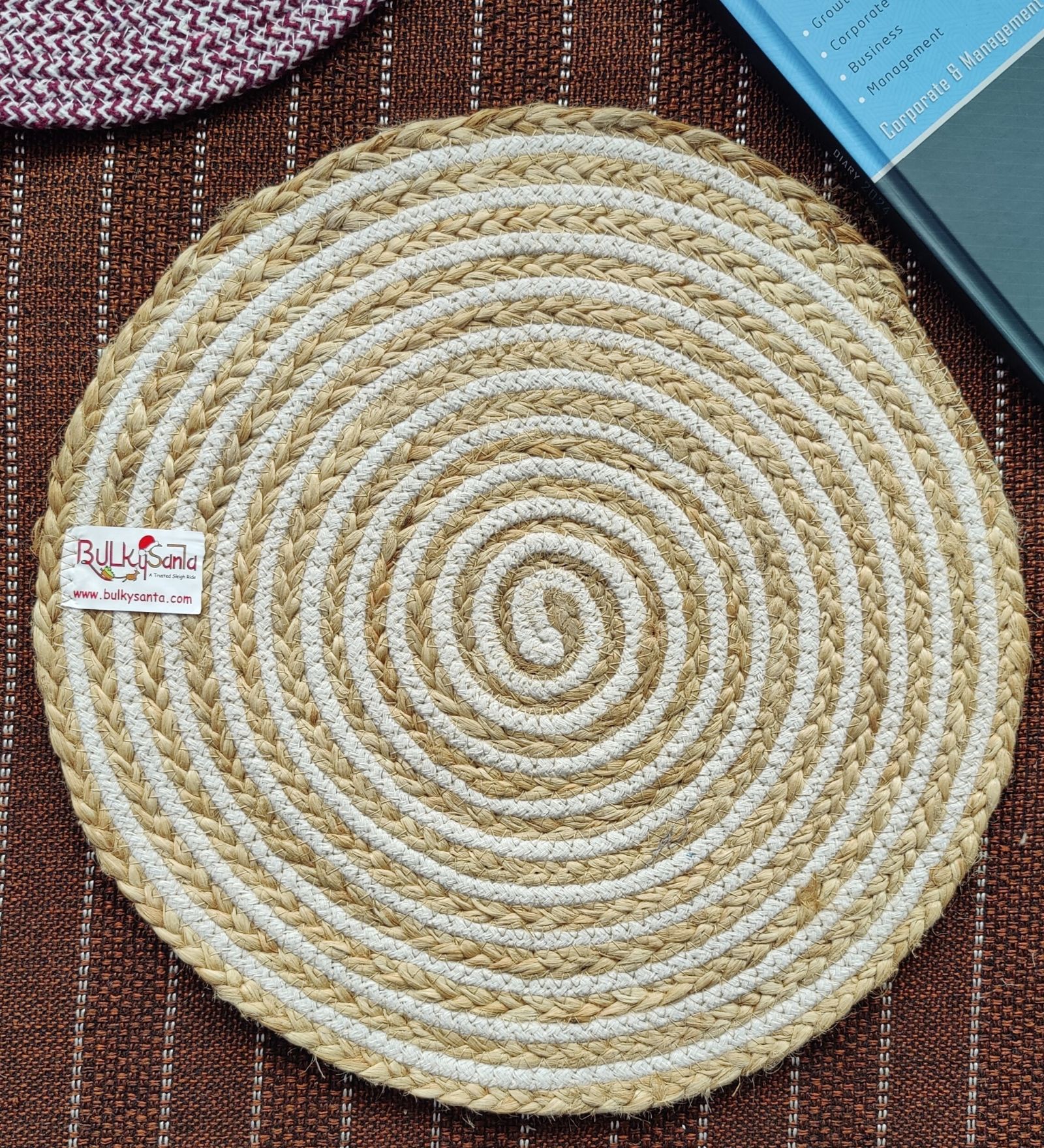 Round table mats cotton placemats (pack of 3) | Dining table mats 14", Heat Resistant, Reversible Use (Cotton - Jute) by Bulky Santa