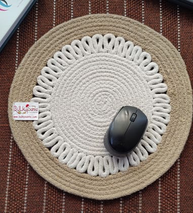 Round table mats cotton placemats (pack of 2) | Dining table mats 14", Heat Resistant, Reversible Use (Payal) by Bulky Santa