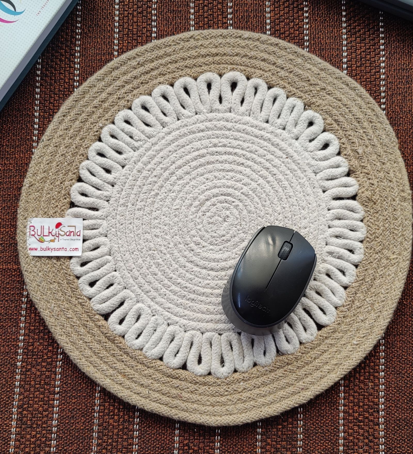 Round table mats cotton placemats (pack of 3) | Dining table mats 14", Heat Resistant, Reversible Use (Payal) by Bulky Santa
