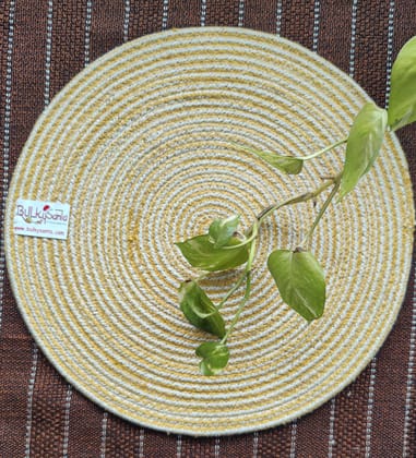 Round table mats cotton placemats (pack of 4) | Dining table mats 14", Heat Resistant, Reversible Use (Yellow) by Bulky Santa