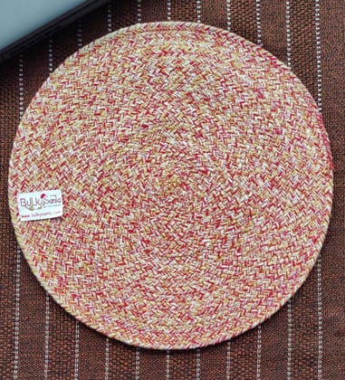 Round table mats cotton placemats (pack of 2) | Dining table mats 14", Heat Resistant, Reversible Use (Red - yellow) by Bulky Santa