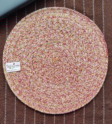 Round table mats cotton placemats (pack of 3) | Dining table mats 14", Heat Resistant, Reversible Use (Red - yellow) by Bulky Santa