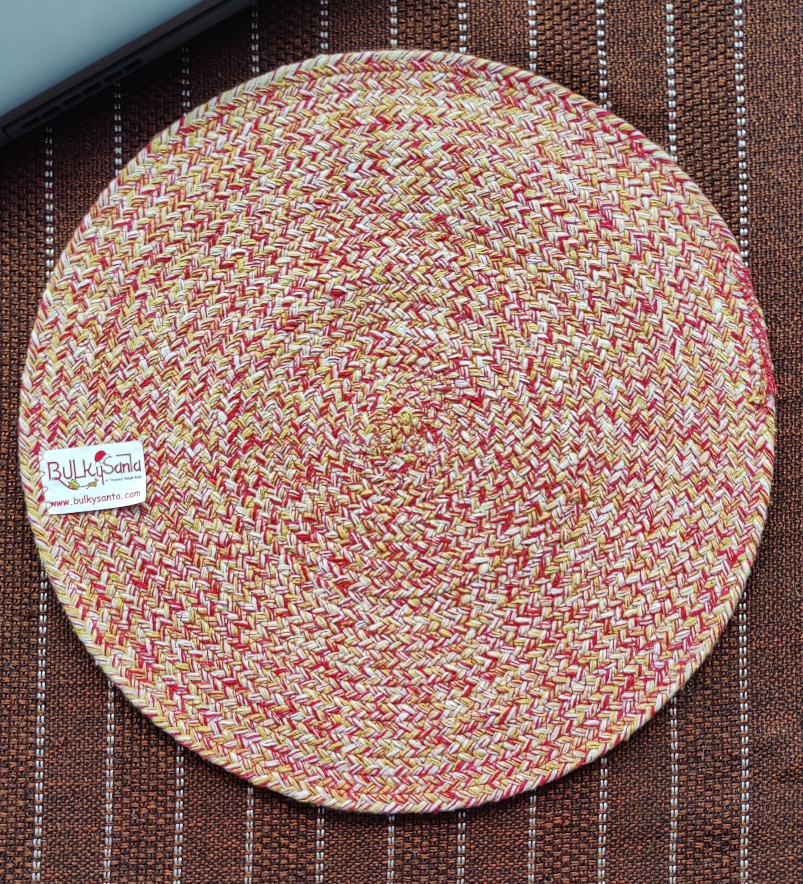 Round table mats cotton placemats (pack of 3) | Dining table mats 14", Heat Resistant, Reversible Use (Red - yellow) by Bulky Santa