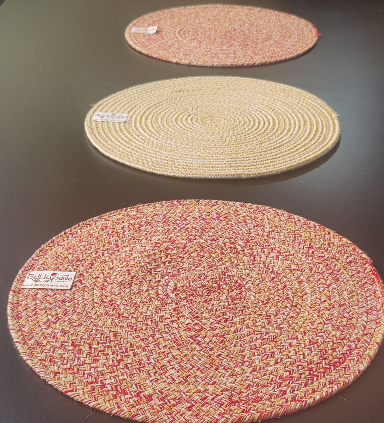 Round table mats cotton placemats (pack of 3) | Dining table mats 14", Heat Resistant, Reversible Use (Yellow/Red) by Bulky Santa