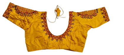 Yellow Hand Embroidered Blouse With Floral Motifs Yellow Hand Embroidered Blouse With Floral Motifs