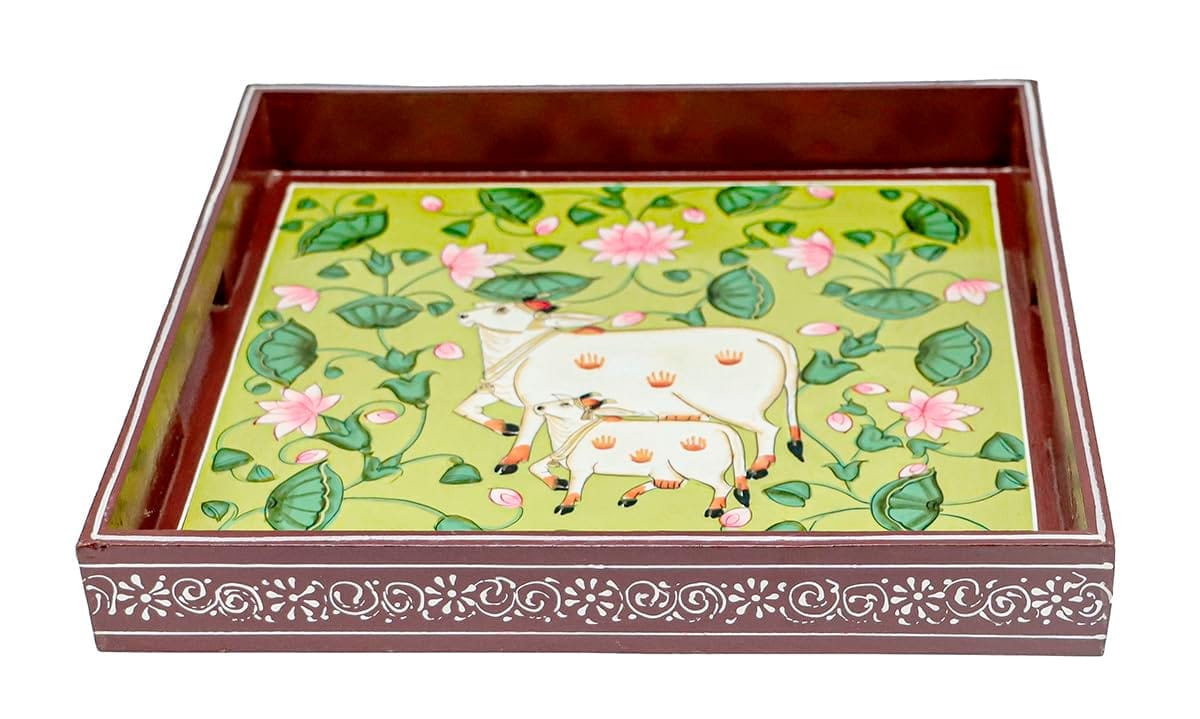 COTTAGE Kishangarh Style Painted Tray12X12 Inch