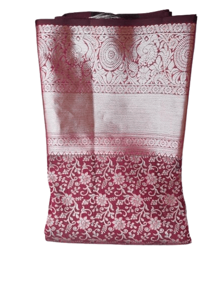 Red and Silver Tissue Kanjivaram Silk Saree