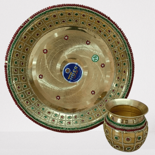 BRASS POOJA THALI SET WITH INTRICATE CARVINGS