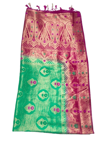 Pink and Green Traditional Saree With Blouse Piece