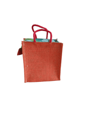  Small Jute Gift Bag with Red Handles