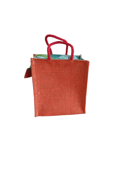  Small Jute Gift Bag with Red Handles