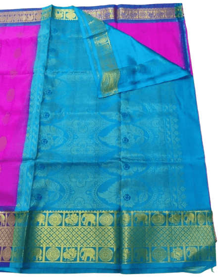 Pink and Blue Kanjivaram Silk Saree