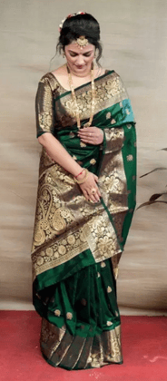  Green Banarasi Silk Saree With Golden Zari Work