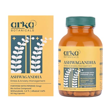 Arka Botanicals Ashwagandha - 60 Veg Capsules | Natural Stress & Anxiety Support | Ayurvedic Herbal Supplement | Antioxidant Rich for Immunity, Strength, Stamina & Energy Boost Arka Botanicals Ashwagandha - 60 Veg Capsules | Natural Stress & Anxiety Support | Ayurvedic Herbal Supplement | Antioxidant Rich for Immunity, Strength, Stamina & Energy Boost