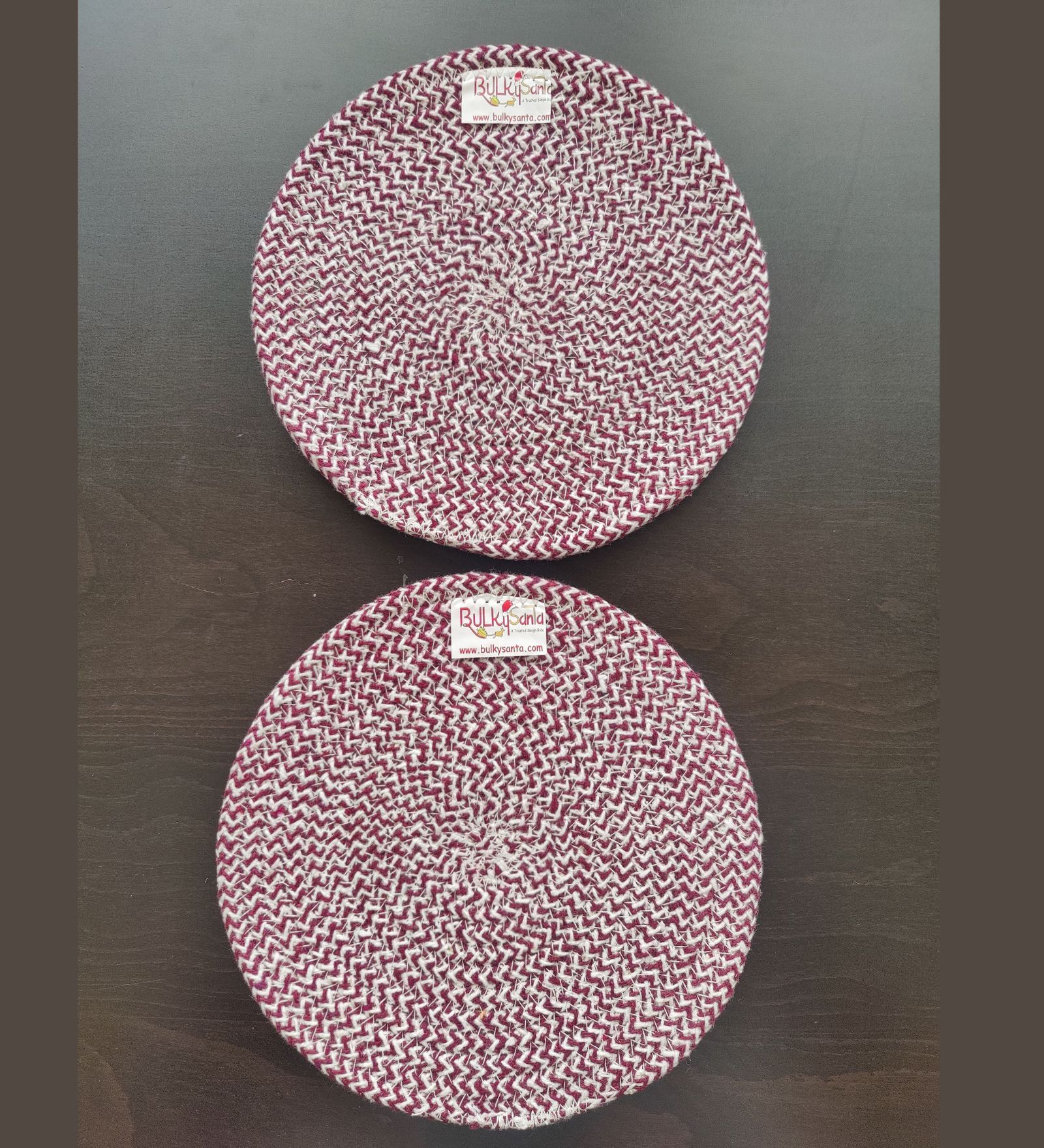 Round table mats cotton placemats (pack of 2) | Hotpads / trivets 9", Heat Resistant, Reversible Use (Maroon) by Bulky Santa