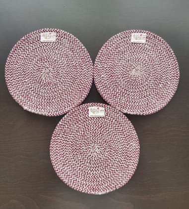 Round table mats cotton placemats (pack of 3) | Hotpads / trivets 9", Heat Resistant, Reversible Use (Maroon) by Bulky Santa