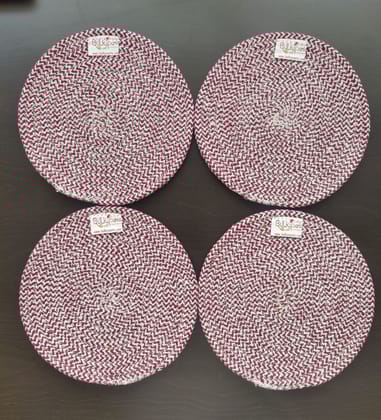 Round table mats cotton placemats (pack of 4) | Hotpads / trivets 9", Heat Resistant, Reversible Use (Maroon) by Bulky Santa