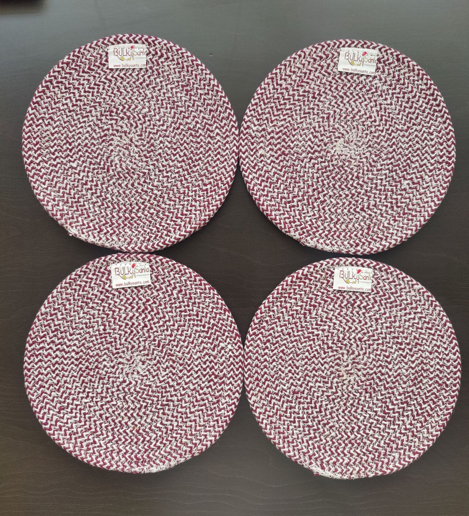 Round table mats cotton placemats (pack of 4) | Hotpads / trivets 9", Heat Resistant, Reversible Use (Maroon) by Bulky Santa