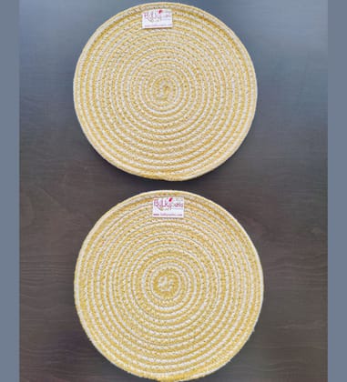 Round table mats cotton placemats (pack of 2) | Hotpads / trivets 9", Heat Resistant, Reversible Use (Yellow) by Bulky Santa