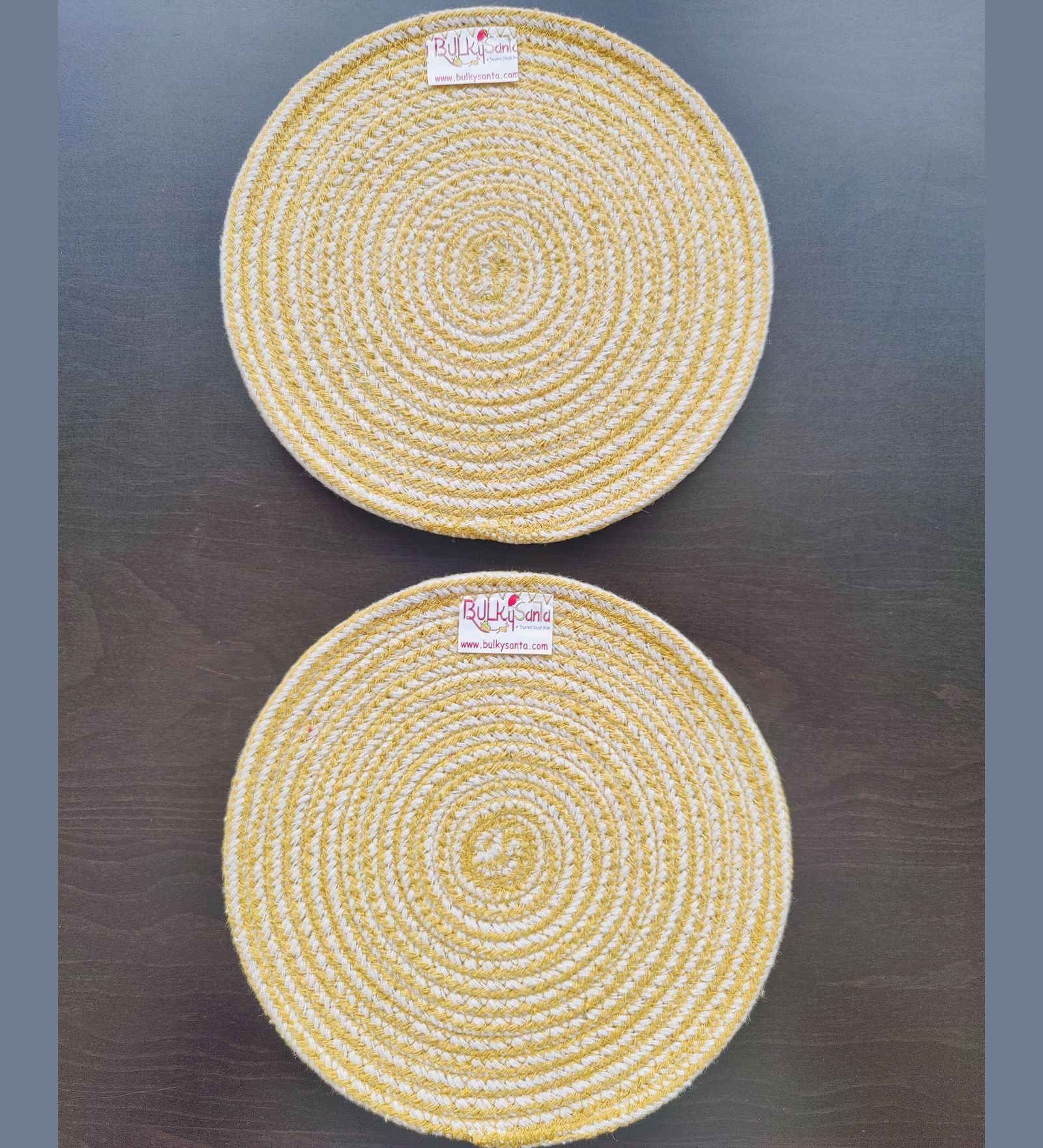 Round table mats cotton placemats (pack of 2) | Hotpads / trivets 9", Heat Resistant, Reversible Use (Yellow) by Bulky Santa
