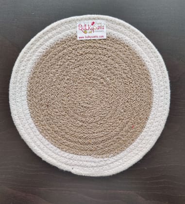 Round table mats cotton placemats (pack of 1) | Hotpads / trivets 9", Heat Resistant, Reversible Use (White - Beige) by Bulky Santa